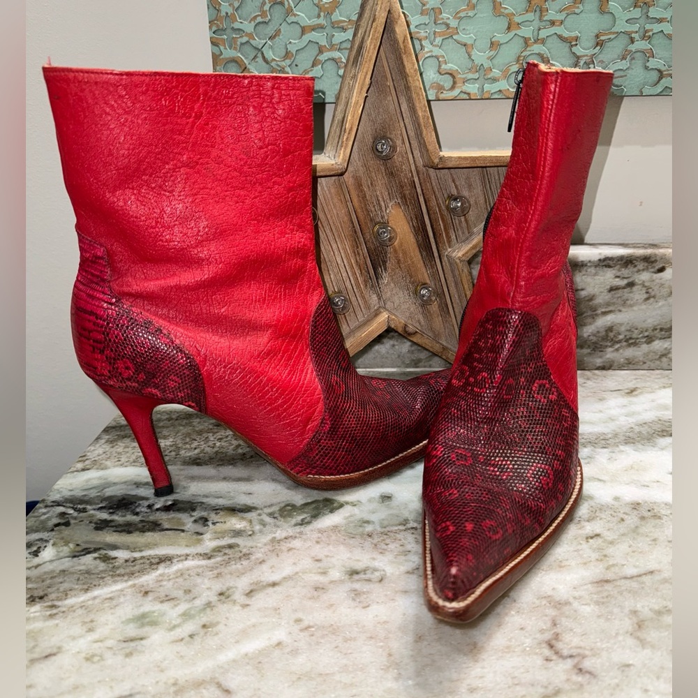 Custom Made Red Leather Ankle Boots 5